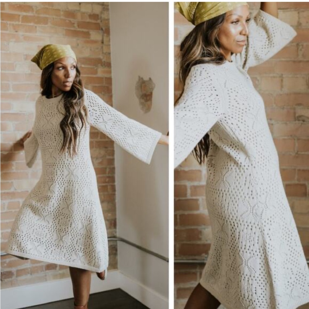 SALT Knit Long Sleeve Midi Dress in Oat